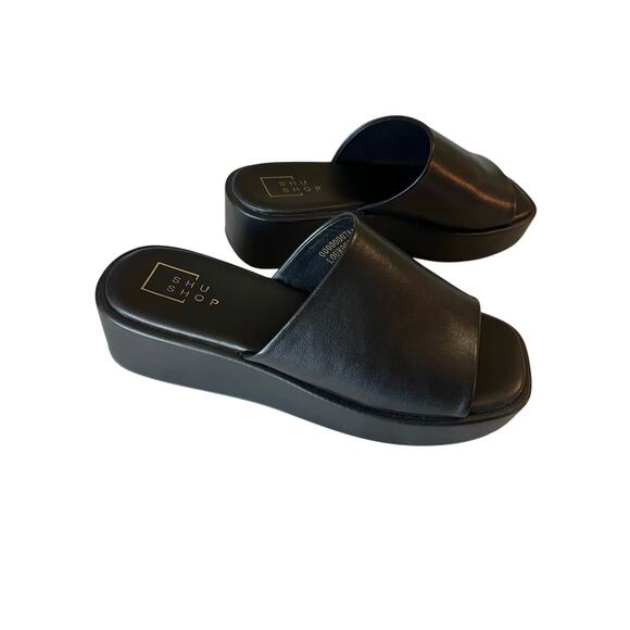 Shu Shop | Black Size 8 Lourdes Slide Sandals Wedge - Picture 8 of 8
